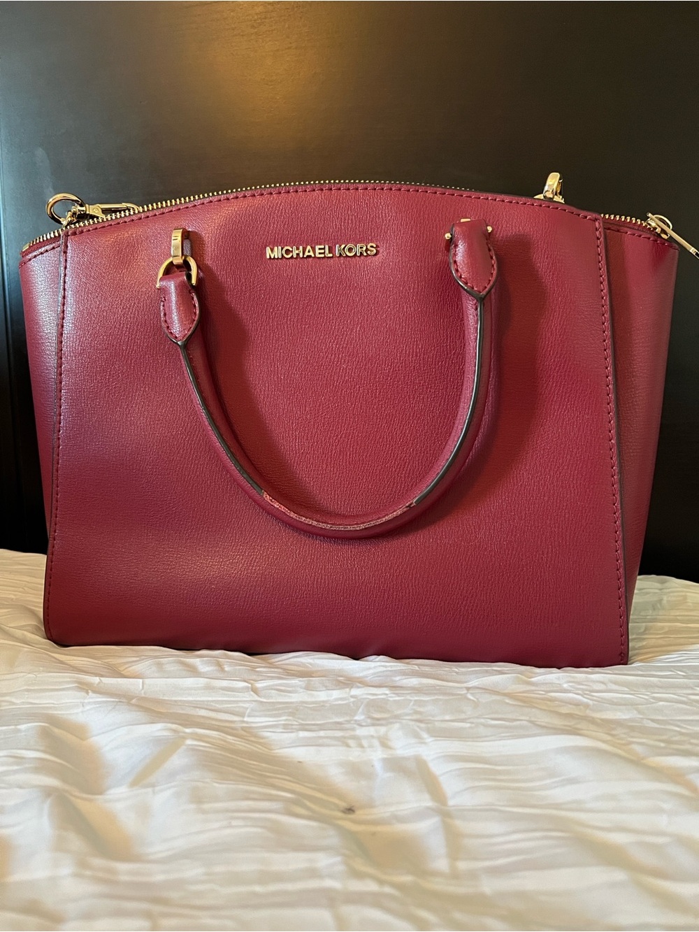MICHAEL KORS Raspberry Leather Carryall Satchel